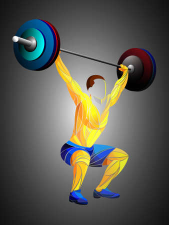 Bodybuilder out vector. Muscular bodybuilder guy standing on gym and posing triceps muscle.のイラスト素材