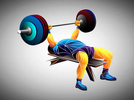 Bodybuilder out vector. Muscular bodybuilder guy standing on gym and posing triceps muscle.のイラスト素材