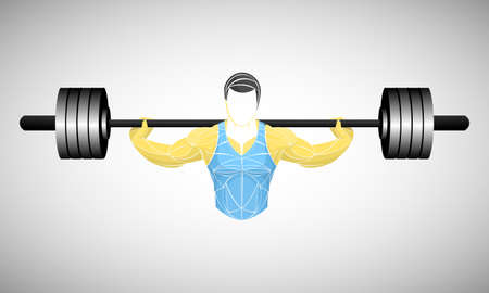 Bodybuilder out vector. Muscular bodybuilder guy standing on gym and posing triceps muscle.のイラスト素材