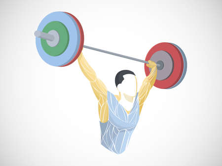 Bodybuilder out vector. Muscular bodybuilder guy standing on gym and posing triceps muscle.のイラスト素材