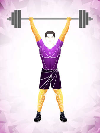 Bodybuilder out vector. Muscular bodybuilder guy standing on gym and posing triceps muscle.のイラスト素材