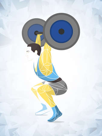 Bodybuilder out vector. Muscular bodybuilder guy standing on gym and posing triceps muscle.のイラスト素材