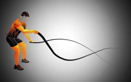 Bodybuilder out vector. Muscular bodybuilder guy standing on gym and posing triceps muscle.のイラスト素材