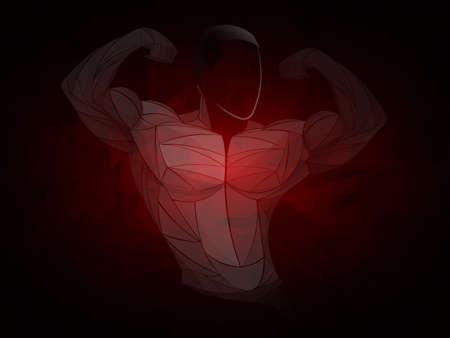 Bodybuilder red. Bodybuilder is dark-skinned. Beautiful and muscular black man on dark background.のイラスト素材