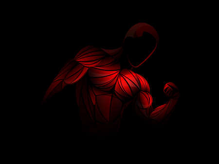 Bodybuilder red. Bodybuilder is dark-skinned. Beautiful and muscular black man on dark background.のイラスト素材