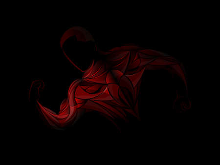 Bodybuilder red. Bodybuilder is dark-skinned. Beautiful and muscular black man on dark background.のイラスト素材