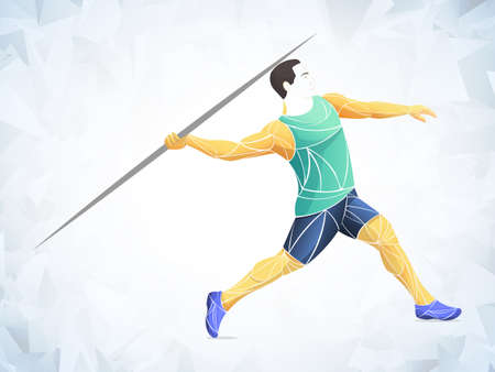 Javelin-throwing athlete, sportsman vector line, geometricのイラスト素材