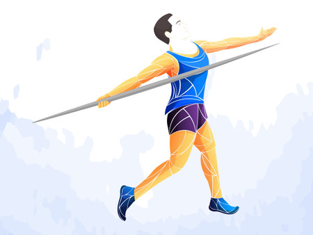 Javelin-throwing athlete, sportsman vector line, geometricのイラスト素材