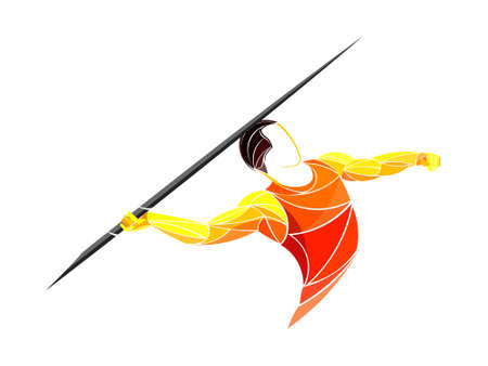 Javelin-throwing athlete, sportsman vector line, geometric
