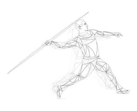 Javelin-throwing athlete, sportsman vector line, geometricのイラスト素材