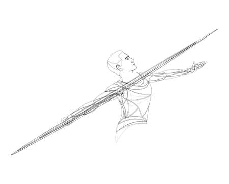 Javelin-throwing athlete, sportsman vector line, geometricのイラスト素材