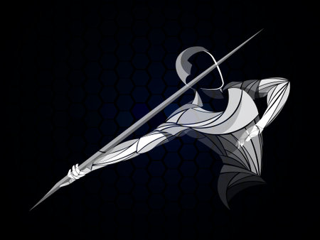 Javelin-throwing athlete, sportsman vector line, geometric