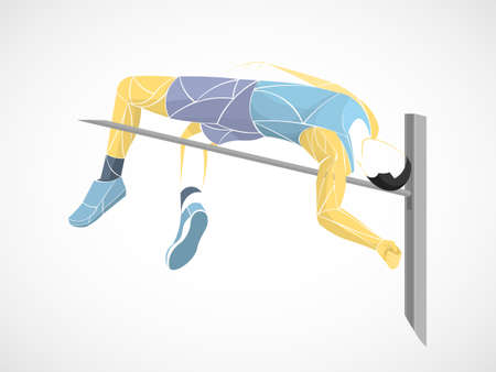 illustration of a pole vaulter. black and white drawing. Pole vault, abstract isolated vector silhouetteのイラスト素材