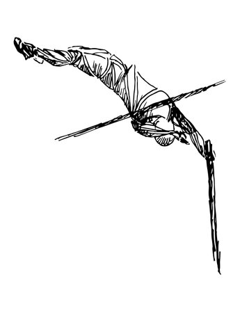illustration of a pole vaulter. black and white drawing. Pole vault, abstract isolated vector silhouetteのイラスト素材