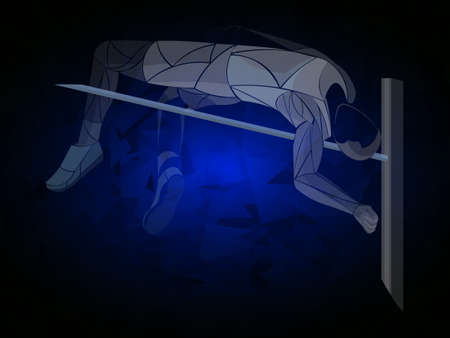 illustration of a pole vaulter. black and white drawing. Pole vault, abstract isolated vector silhouetteのイラスト素材