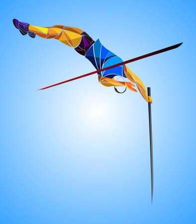 illustration of a pole vaulter. black and white drawing. Pole vault, abstract isolated vector silhouetteのイラスト素材