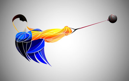 hammer throwing, stylized athlete. illustration of Men Hammer Throw. vector sketch.のイラスト素材