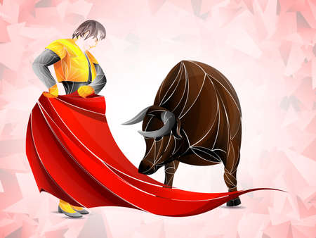 bullfight sports, vector. Flaming Passionate Spanish Bull Fighter Matadorのイラスト素材