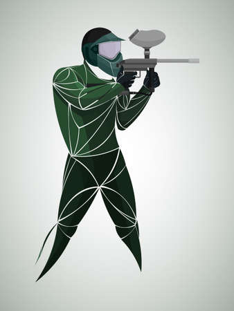 stylized, geometric shooting, paintball vector. Striker paintball marker aiming logoのイラスト素材