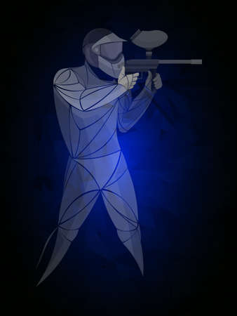 stylized, geometric shooting, paintball vector. Striker paintball marker aiming logoのイラスト素材