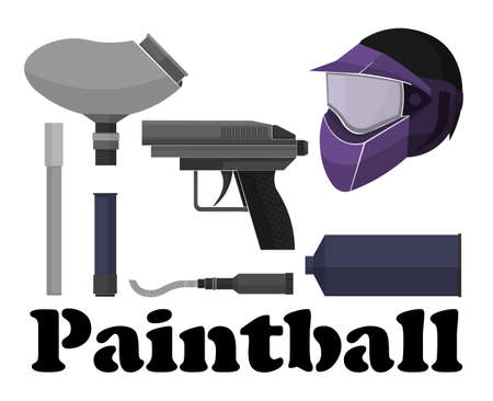 stylized, geometric shooting, paintball vector. Striker paintball marker aiming logoのイラスト素材