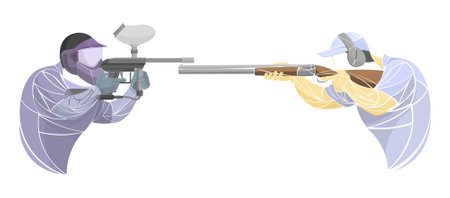 shooting sport rifle. Trap shooting, aiming athlete with gun, isolated vector silhouetteのイラスト素材