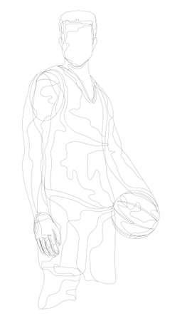 Colored vector silhouette of basketball player with ball. pastel colorのイラスト素材