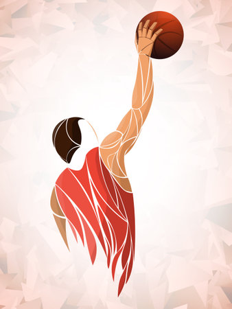 Colored vector silhouette of basketball player with ball. pastel colorのイラスト素材