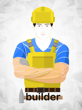 stylized Builder vector. Young businessman construction site engineer, close up.のイラスト素材