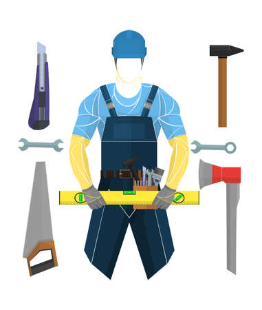 stylized Builder vector. Young businessman construction site engineer, close up.のイラスト素材