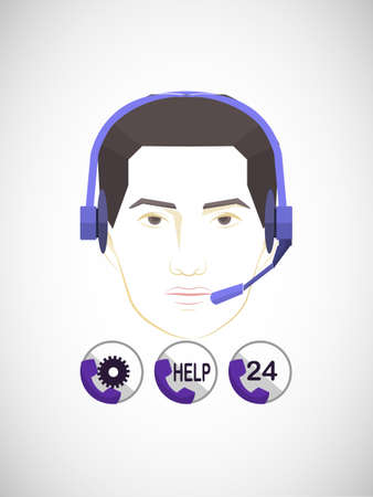 Dispatcher woman, online assistant. Call center operator in wireless headset with microphone using computerのイラスト素材