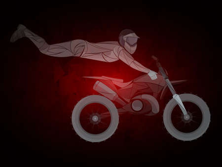 Motocross rider creates a huge cloud of dust. motorbike on the forest road riding. having fun driving the empty road.のイラスト素材