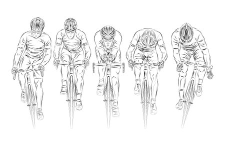 Stylized linear sketch of cyclist, athleteのイラスト素材