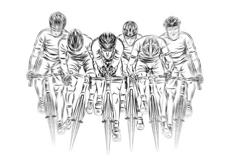 Stylized linear sketch of cyclist, athleteのイラスト素材