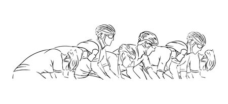 Stylized linear sketch of cyclist, athleteのイラスト素材