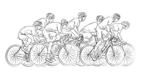 Stylized linear sketch of cyclist, athleteのイラスト素材