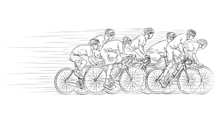 Stylized linear sketch of cyclist, athleteのイラスト素材