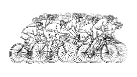 Stylized linear sketch of cyclist, athleteのイラスト素材
