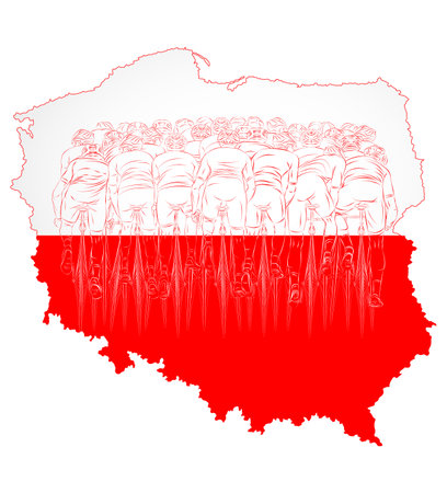 Bicycle race on the background of the map of Poland vectorのイラスト素材