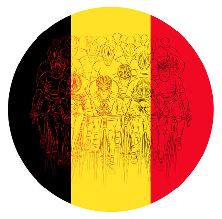 Cyclist on the background of the Belgium flag vectorのイラスト素材