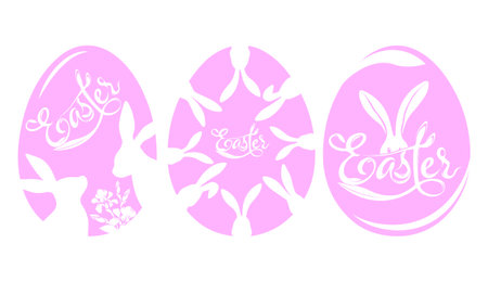Illustration on the theme of Easter. Easter egg with Easter bunnies, inscriptionのイラスト素材
