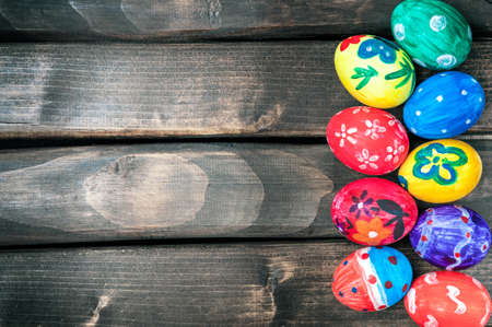 Easter Egg. Easter eggs lying in a basket. Easter ideas. Happy easter. Vintage processing.の写真素材