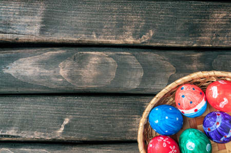 Easter Egg. Easter eggs lying in a basket. Easter ideas. Happy easter. Vintage processing.の写真素材