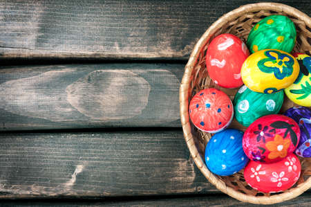 Easter Egg. Easter eggs lying in a basket. Easter ideas. Happy easter. Vintage processing.の写真素材