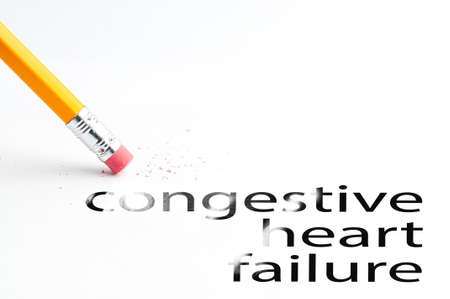 Closeup of pencil eraser and black congestive heart failure text. Congestive heart failure. Pencil with eraser.の写真素材