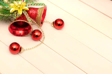 Branches of a Christmas tree on light, the old boards. Christmas background. New Year background. Xmax background. Toned.の写真素材