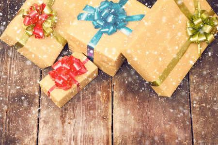 Christmas tree branches on old boards. Christmas background. Christmas Socks. Christmas decorations....