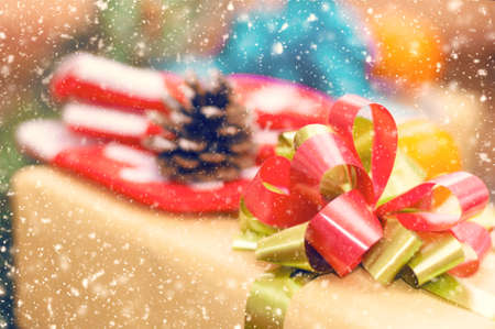 Christmas tree branches on old boards. Christmas background. Christmas Socks. Christmas decorations....