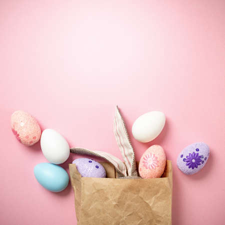 Easter Bunny in a crumpled paper bagの写真素材