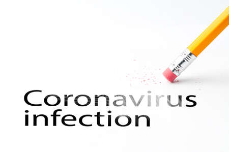 Pencil with eraser Covid-19 Coronavirus information bulletinの写真素材